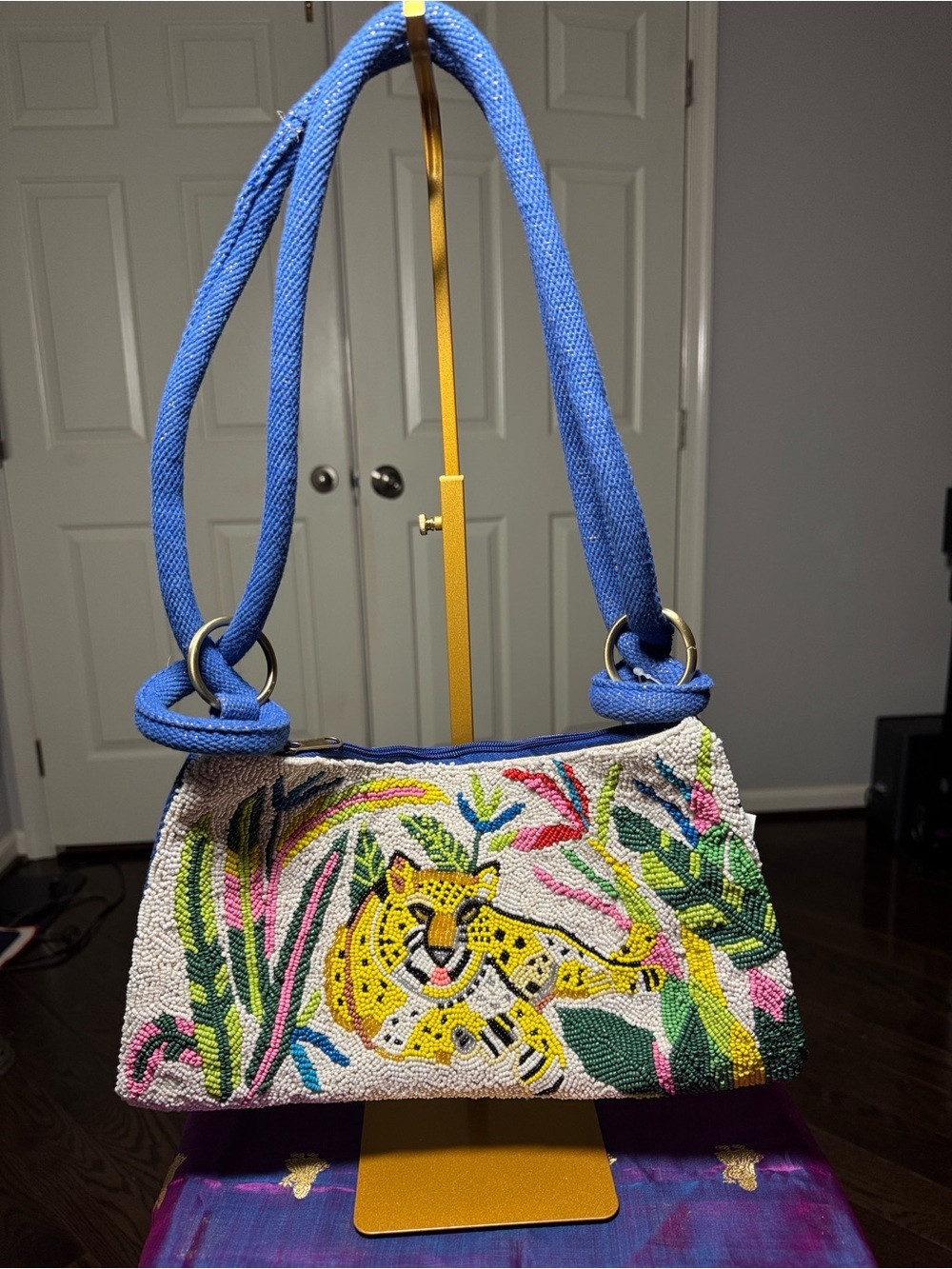 NWT Viral Beaded Shoulder Bag Handcrafted in India Jungle Cheetah Leopard Purse